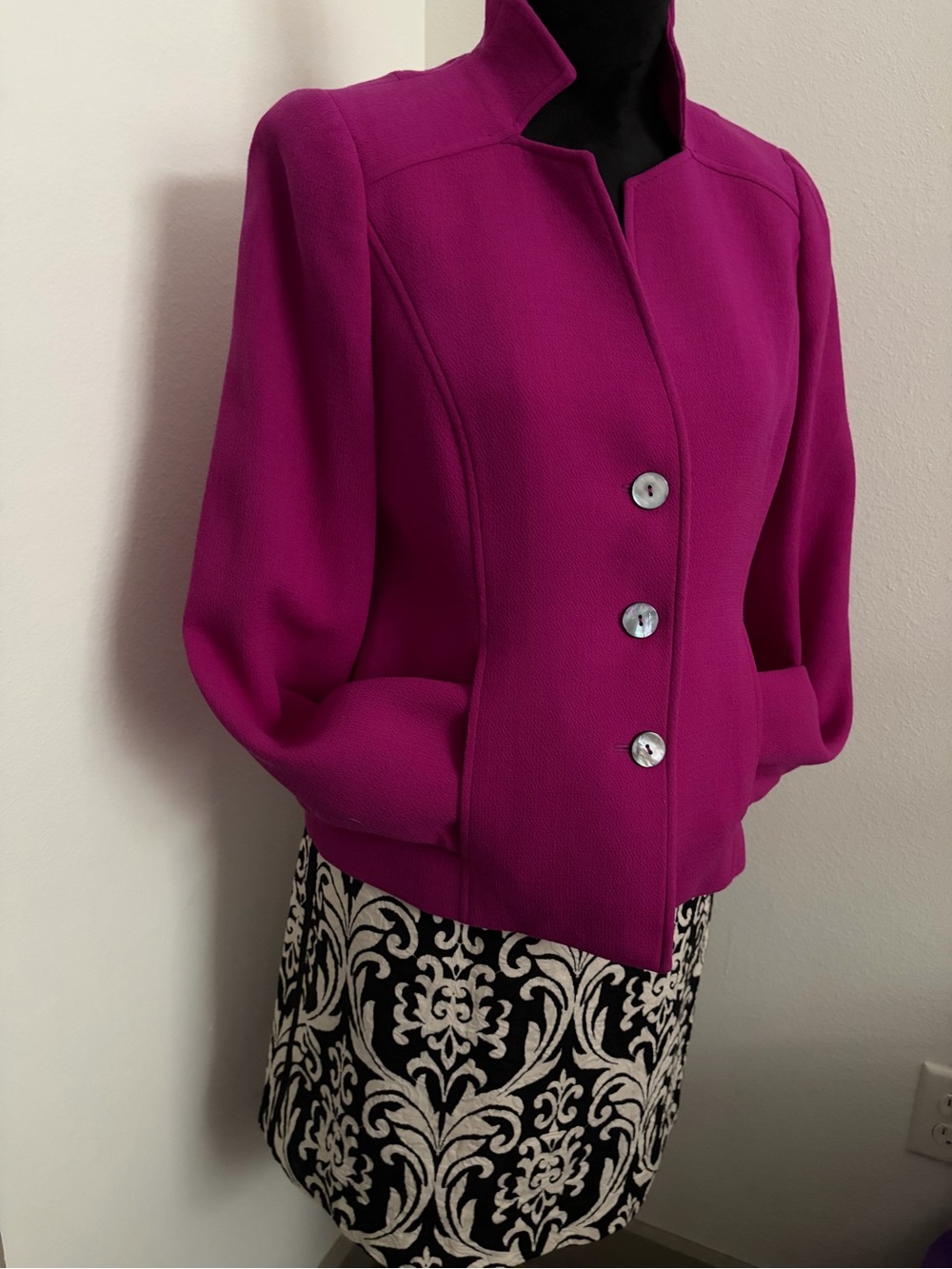 Women's Fuchsia Structured Button Jacket - Picture 6 of 7